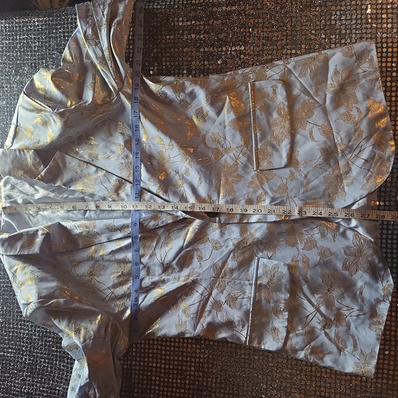 Manfinity Pastel Eggshell Blue Gold Metallic Floral Suit Coat Blazer - Picture 10 of 15